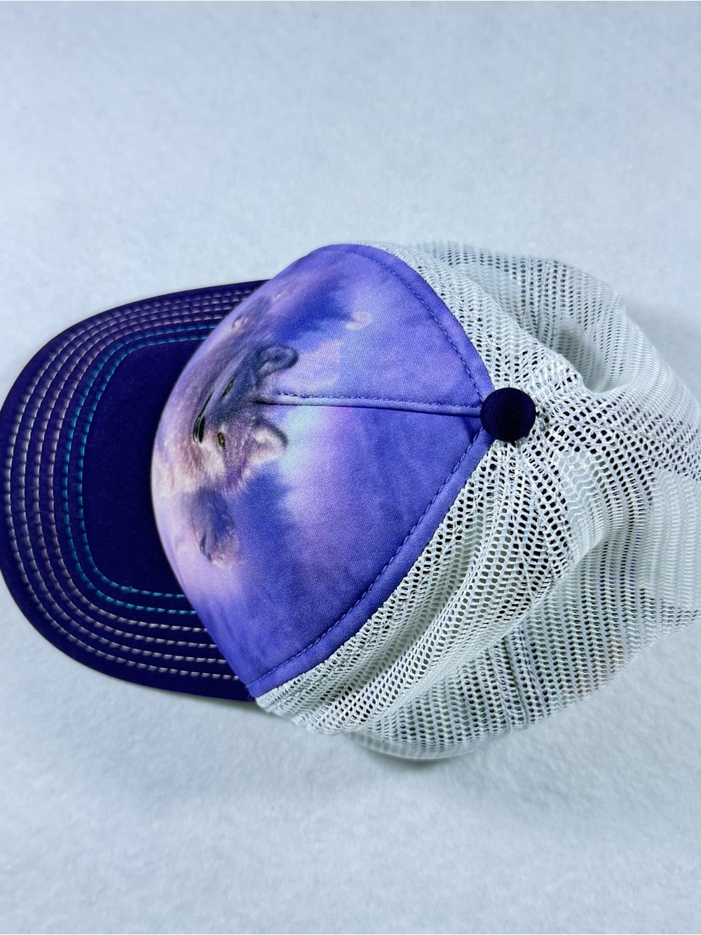 Y2K Wolf Graphic Purple Tucker Mesh Snapback The Mountain - Picture 4 of 10